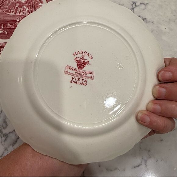 Vintage antique Mason ware red vista pink  transferware rare collectible set 1 - Picture 9 of 12